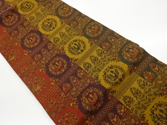 JAPANESE NAGOYA OBI / WOVEN STRIPE & FLORAL PLANTS